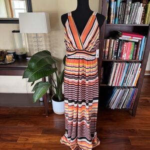 Metaphor Coral Black Stripe Cross Front Sleeveless Maxi Dress Women's XL…